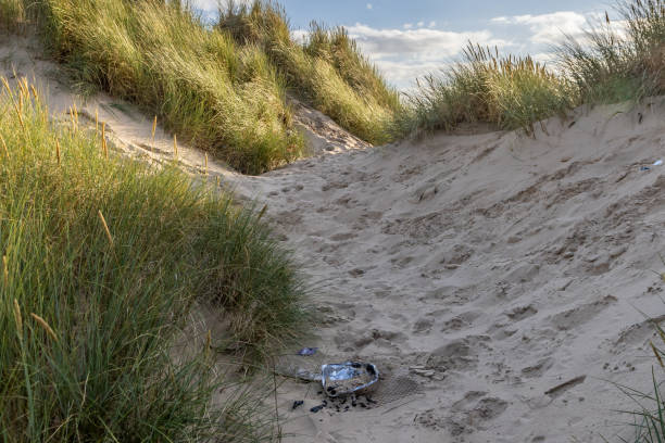 Sand dune in Helgoland under blue sky with clouds, Schleswig-Holstein, Germany