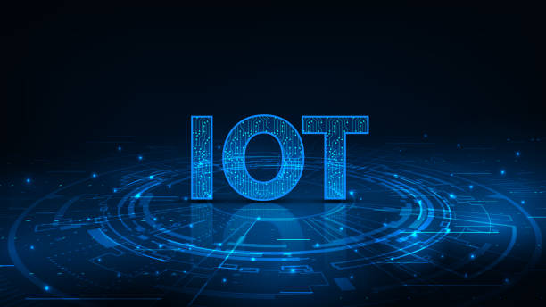 stockillustraties, clipart, cartoons en iconen met futuristic internet of things (iot) concept. big data cloud computing network on dark blue background. - internet der dingen