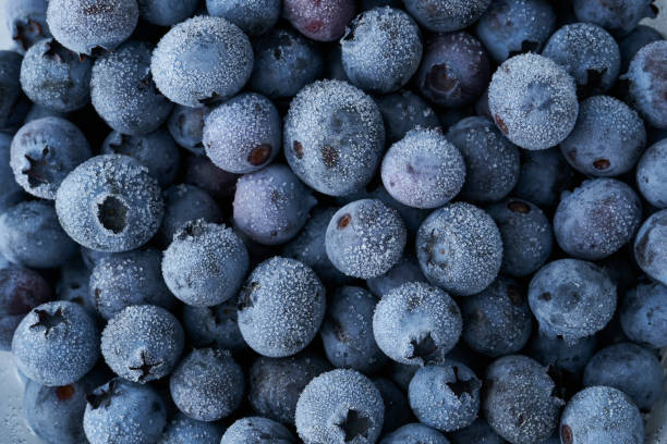 Frozen blueberries background closeup