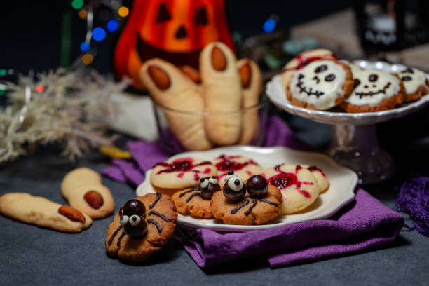 Halloween cookies on wooden background