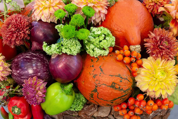 istock Festive autumn decor from pumpkins, berries and flowes 2169248762