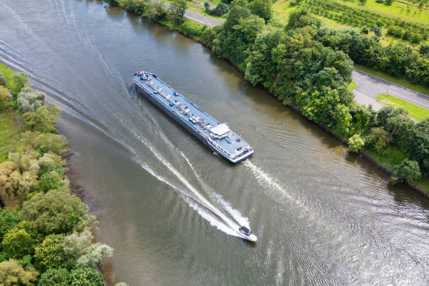 istock Industrial ship and recreational boat on Mosel river 2169251084