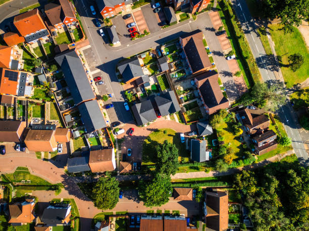 istock Top down aerial view of new housing development 2169256039