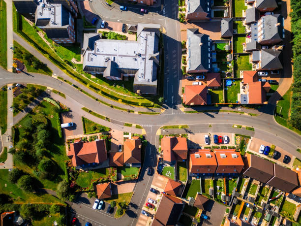 istock Top down aerial view of new housing development 2169256040