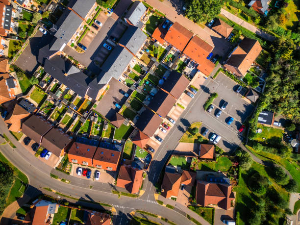 istock Top down aerial view of new housing development 2169256194