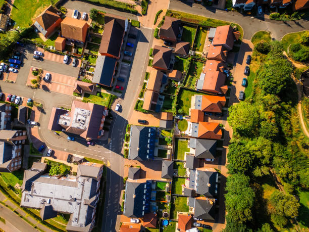 istock Top down aerial view of new housing development 2169256195