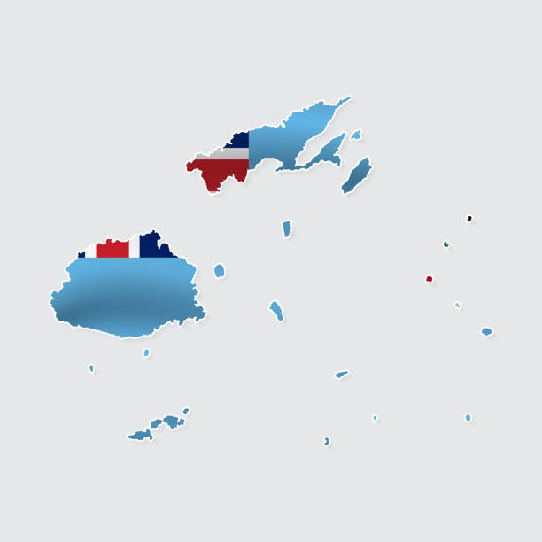 istock Map of Fiji with National Flag on Fabric Surface on White Background 2169256869