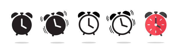 stockillustraties, clipart, cartoons en iconen met clock icon vector simple graphic set, flat alarm watch ringing sign symbol illustration, time shape silhouette pictogram image clip art line outline stroke art and solid isolated - alarm