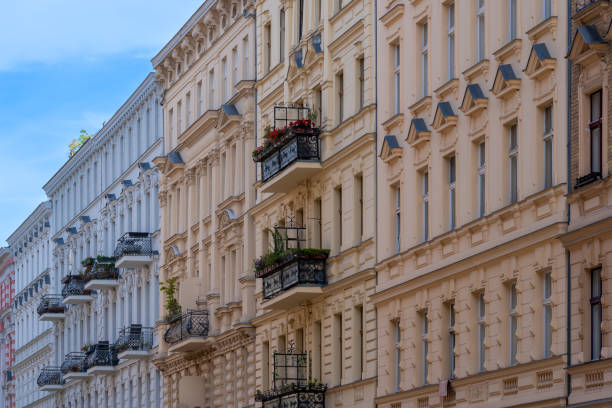 Germany, Berlin, Kreuzberg, July 07, 2024 - Residential buildings with balconies against sky