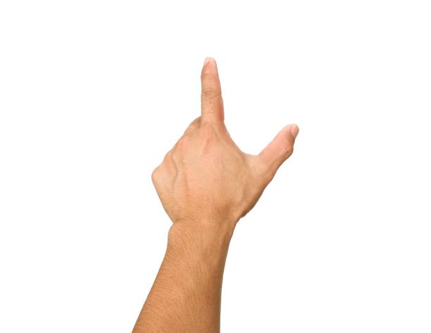 istock Men's hands making gestures like  I'm pointing at something.  or touch the phone screen  Isolated on white background. 2169280212