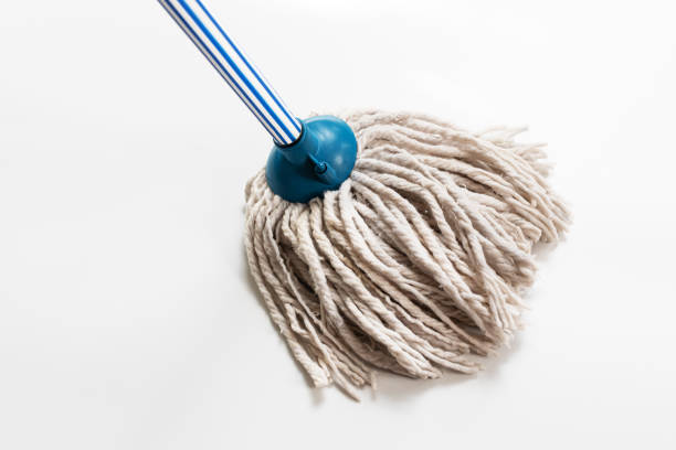 Floor mop, cleaning supplies, close-up of a rope mop for mopping the floor