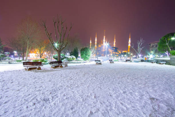 Sultanahmet Square, cold and bright on a winter night.