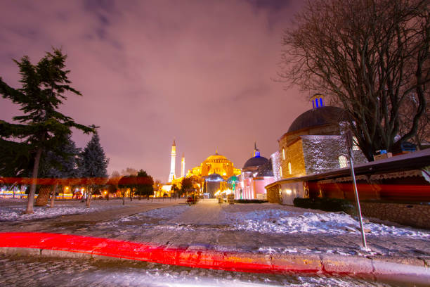 Sultanahmet Square, cold and bright on a winter night.