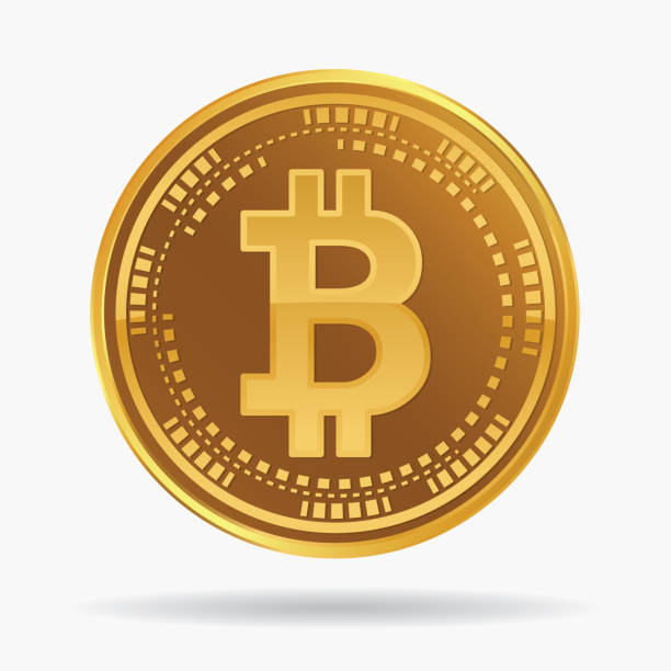 Golden shiny Bitcoin coin Golden shiny Bitcoin coin on a white background bitcoin stock illustrations