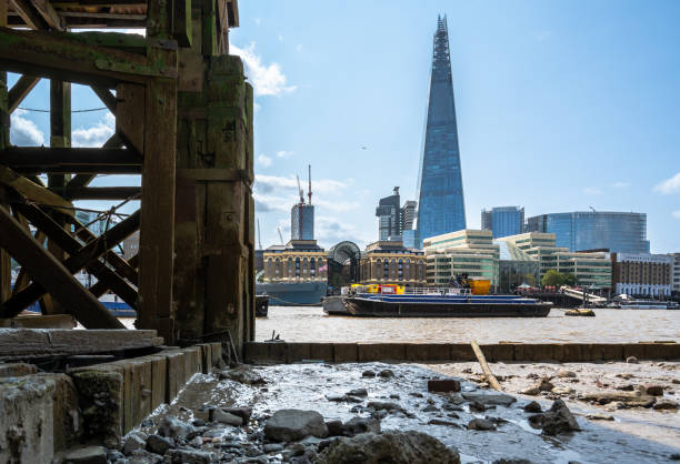 Exposed river bed on the Thames as a result of hot weather in summer