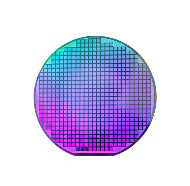 istock Silicon wafer with chips isolated on white background 2169293683