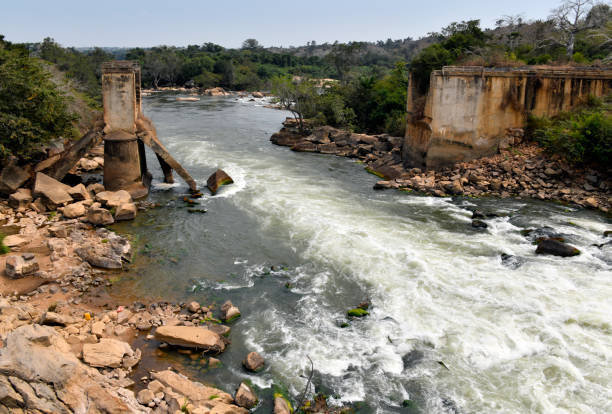 N'zeto municipality (former Ambrizete), Zaire province, Angola: blown-up bridge on the river Mbridge / Mebridege, scars of the Angolan civil war.