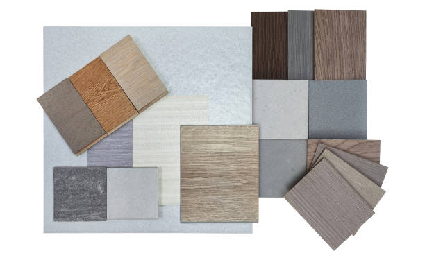 istock top view of interior material samples board contains ash vinyl flooring tile, ceramic tiles, fabric wallpapers, swatch of wooden veneers, laminated floors isolated on background with clipping path. 2169296865