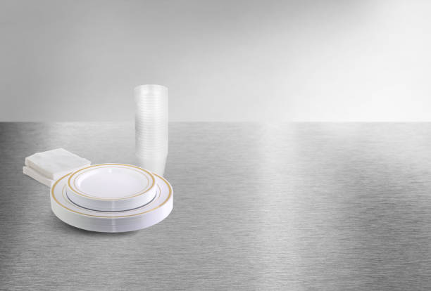 istock Stack of clean plates, napkins and cups 2169314552