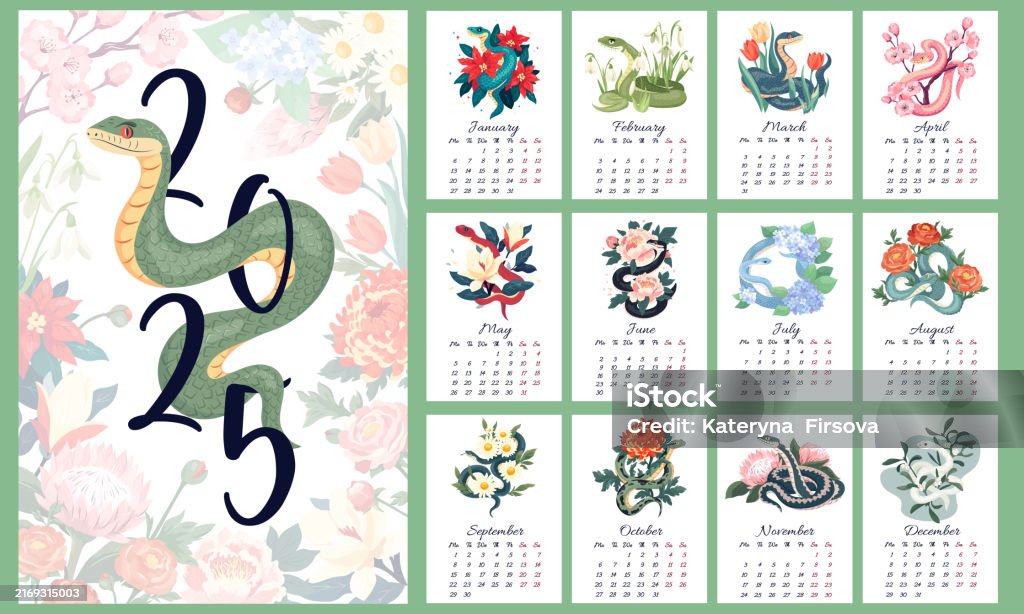 Wall Calendar For 2025 Year Of Snake By Month Design Of The Desktop Wall Calendar For 2025 Year Of Snake By Month Design Of The Desktop