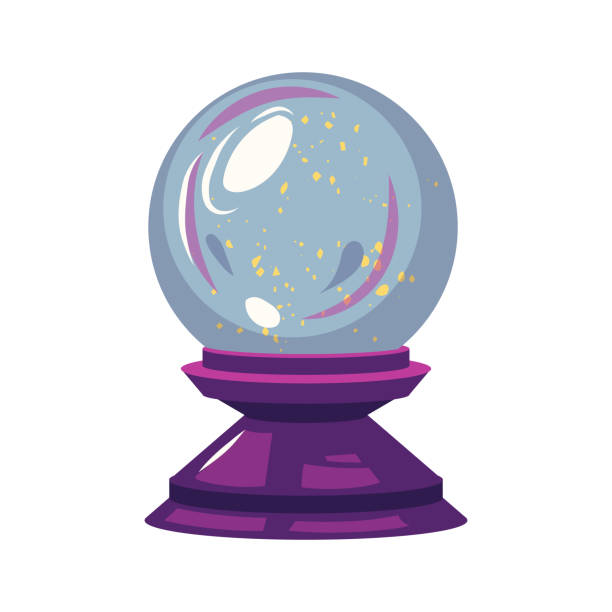 istock Cute magic crystal ball of predictions Halloween vector illustration isolated on white background. Hand drawn cartoon magic crystal ball with stars illustration. 2169319616