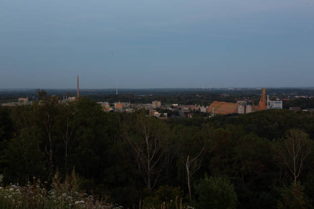 view over chemicl plant in the city Bergkamen,seen from slag heap Grosses Holz, it is a beautiful summer evening; forground shows part oft he recreational area which belongs to the former slag heap