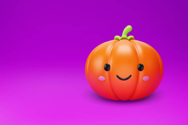 3d Halloween cute pumpkin on purple background. Vector 3d Halloween cute pumpkin on purple background. Vector illustration. ugly smiley face backgrounds stock illustrations