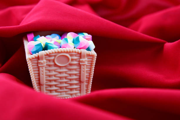 Basket full of hearts with rainbow colors