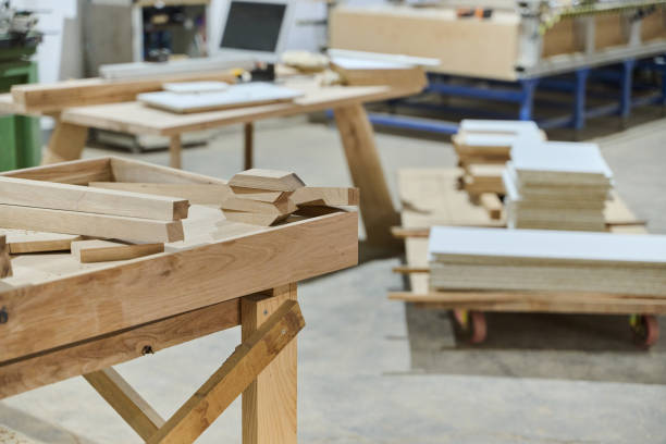 istock Interior of Wood Processing Industry Featuring CNC Cutting Machines and Wood Processing Equipment 2169359022