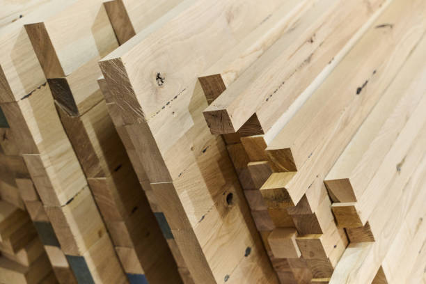 istock Wooden Parts and Boards Stored in Warehouse Ready for CNC Machine Processing 2169360033