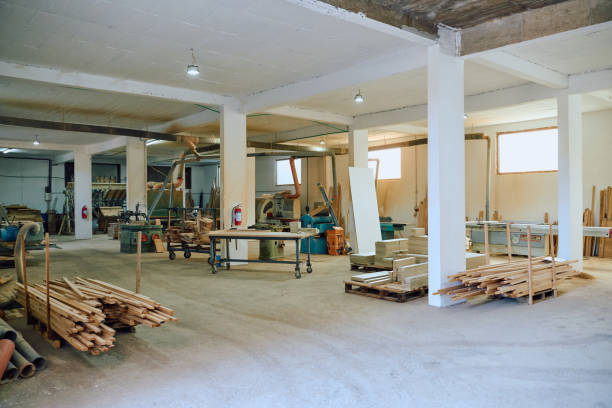 istock Interior of Wood Processing Industry Featuring CNC Cutting Machines and Wood Processing Equipment 2169360385