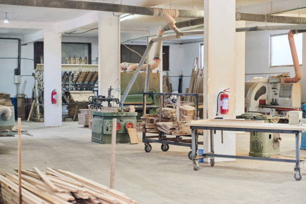 istock Interior of Wood Processing Industry Featuring CNC Cutting Machines and Wood Processing Equipment 2169361218
