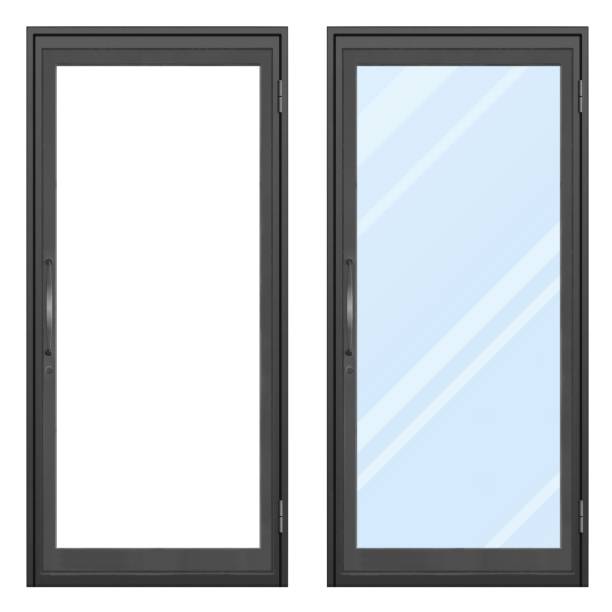 istock Set of 2 black glass doors. Shop doors. 2169362104