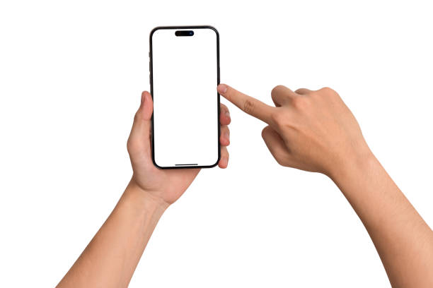 istock Hand using smartphone with blank screen isolated on white background. Concepts for business finance, Concept technology, Concept product advertising and Concept marketing. Image high quality for your Idea. 2169367379