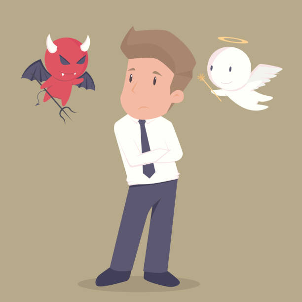 Businessman with angel and devil on his shoulders.Cartoon of business success is the concept of the man characters business, the mood of people, can be used as a background,banner.illustration vector Businessman with angel and devil on his shoulders.Cartoon of business success is the concept of the man characters business, the mood of people, can be used as a background,banner.vector.illustration pics of a bewitched stock illustrations