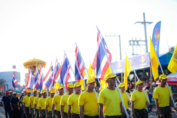 Yasothon Province, Thailand -11 May 2024 : Yasothon Rocket Festival The procession is decorated as a ritual to ask for rain to the angels to get water for agriculture. according to local beliefs