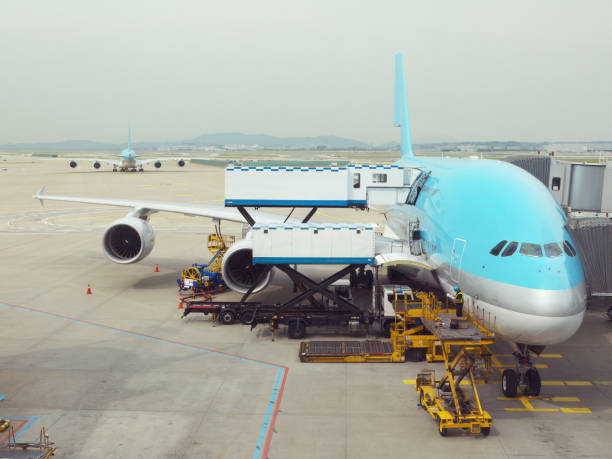Wide-body twin-deck airliner on the ground