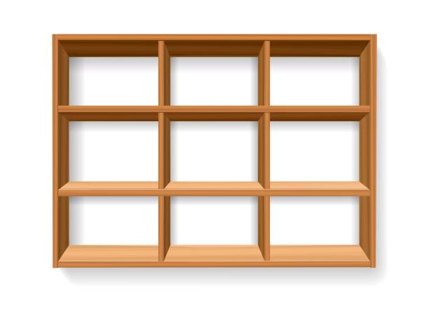 ilustraciones, imágenes clip art, dibujos animados e iconos de stock de estanterías vacías de madera para el hogar - estantería de libros