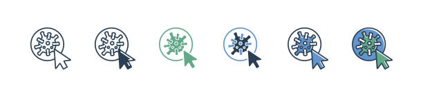 istock cursor pointing to corona virus icon flu pandemic microbe with arrow symbol vector illustration 2169373432