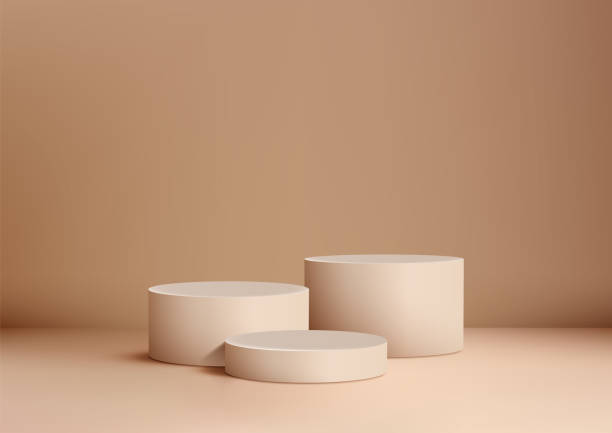 istock Elegant 3D Scene Featuring Three Beige Podiums on a Soft Beige Backdrop, Ideal for Product Mockups, Showrooms 2169375427