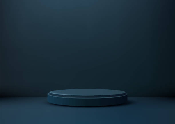 istock 3D Blue Circular Podium in Dark Tones for Modern Product Display and Mockup, Minimalist Scene with Elegant Design for Stylish Showroom, Showcase 2169375435