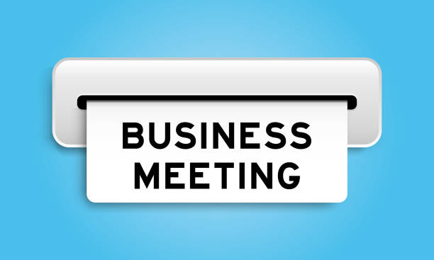 istock White coupon banner with word business meeting from machine on blue color background 2169377671