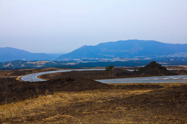 Road trip of Kyushu : Mt. Aso, Japans largest active volcano caldera in Kumamoto prefecture, Kyushu, Japan.
