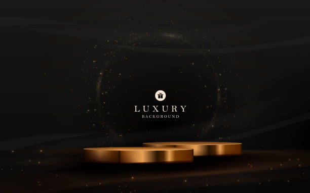 istock Gorgeous design with a gold podium and an abstract round frame with shiny mosaic 2169380237