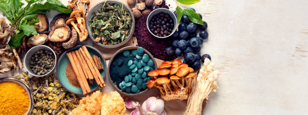 istock Adaptogen healthy food. Herb and spice collection on light background 2169383376
