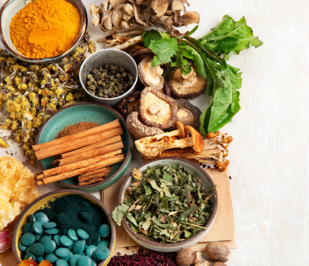 istock Adaptogen healthy food. Herb and spice collection on light background 2169383392