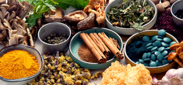 istock Adaptogen healthy food. Herb and spice collection on light background 2169383407