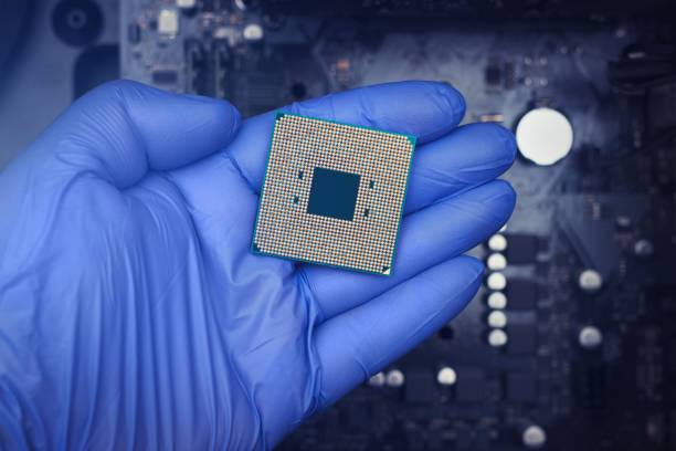 istock The hand of service engineer in blue glove shows a CPU processor for computer. 2169384083