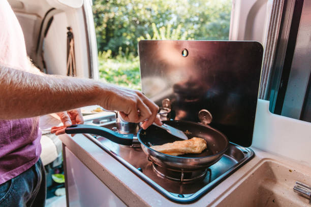 istock Man Cooking Omelette in a Camper Van Kitchen 2169385376