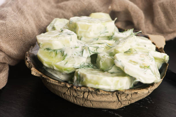 Cucumber salad with sour cream and dill